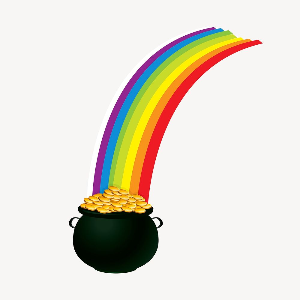 Pot of gold rainbow clipart, St. Patrick's Day illustration. Free public domain CC0 image.