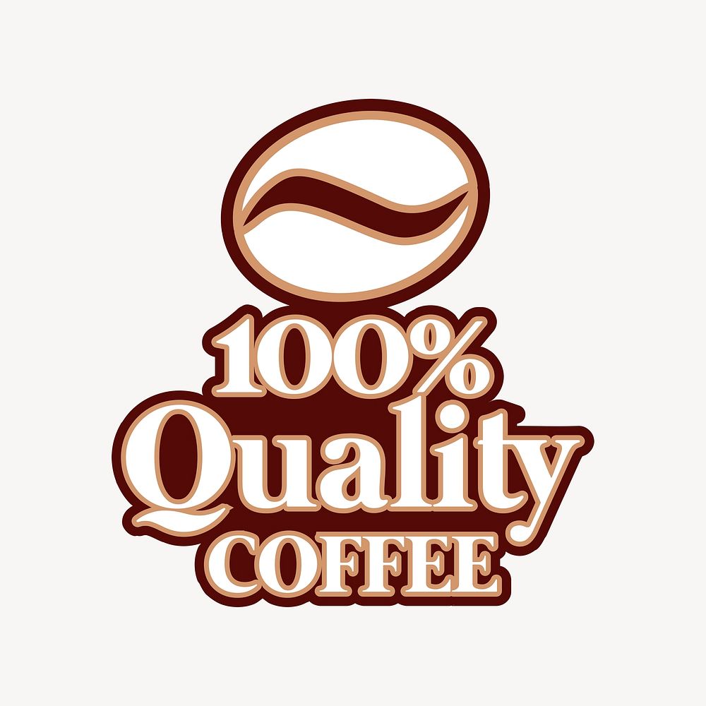100% quality coffee sign sticker, food illustration psd. Free public domain CC0 image.