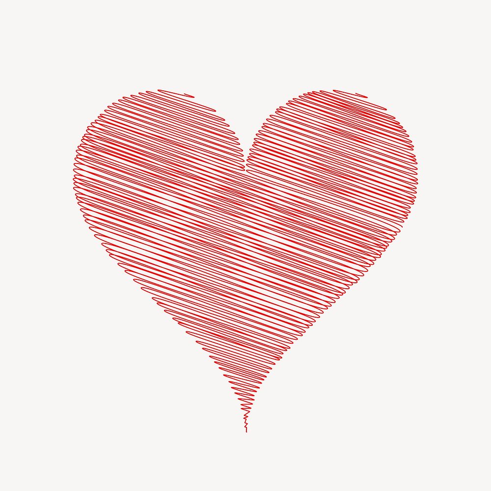 Red heart scribble clipart, Valentine's Day illustration vector. 
