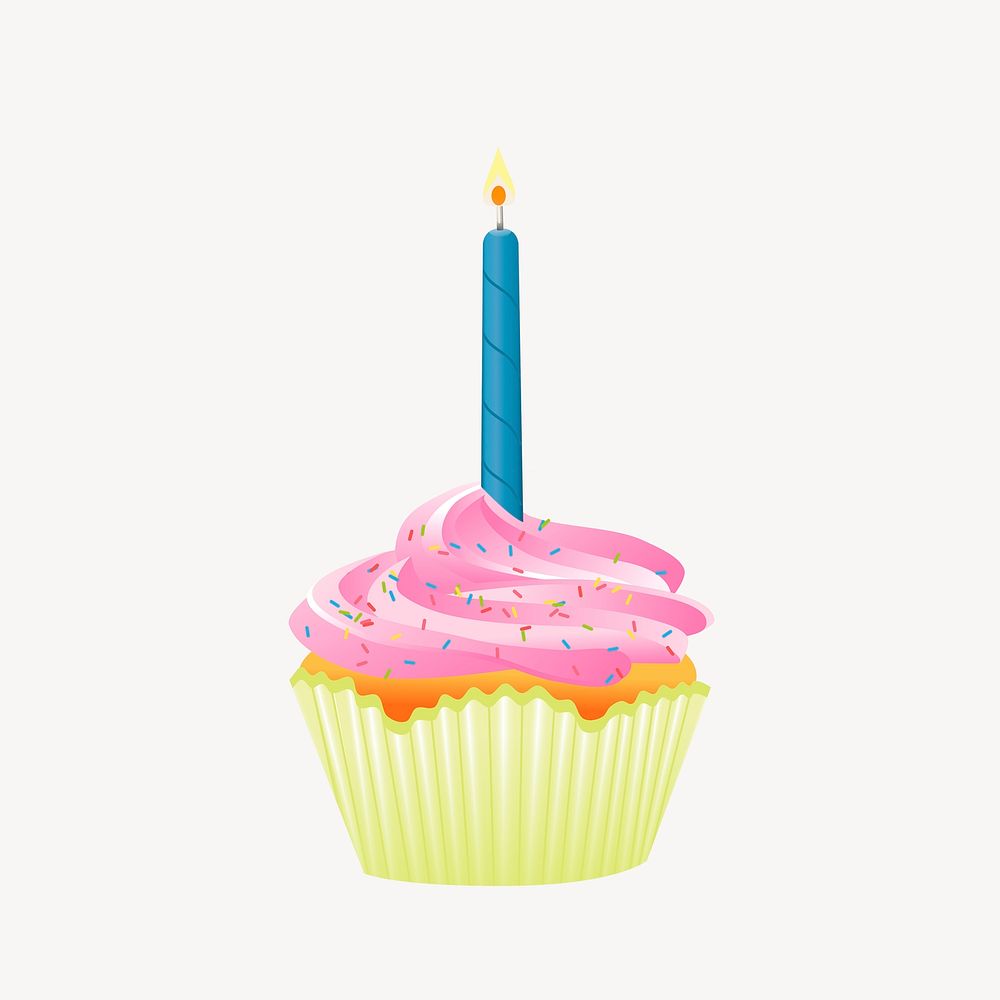 Birthday cupcake clipart, food illustration vector. Free public domain CC0 image.
