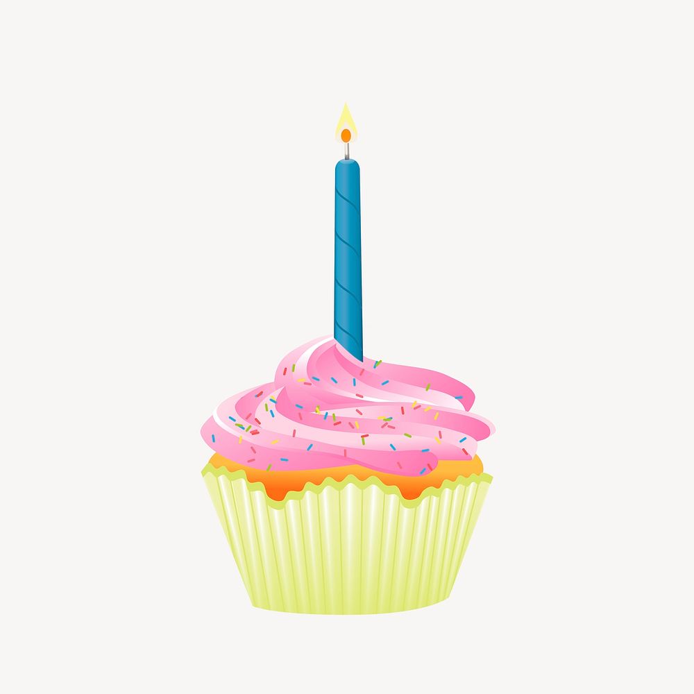 Birthday cupcake sticker, dessert illustration psd. Free public domain CC0 image.