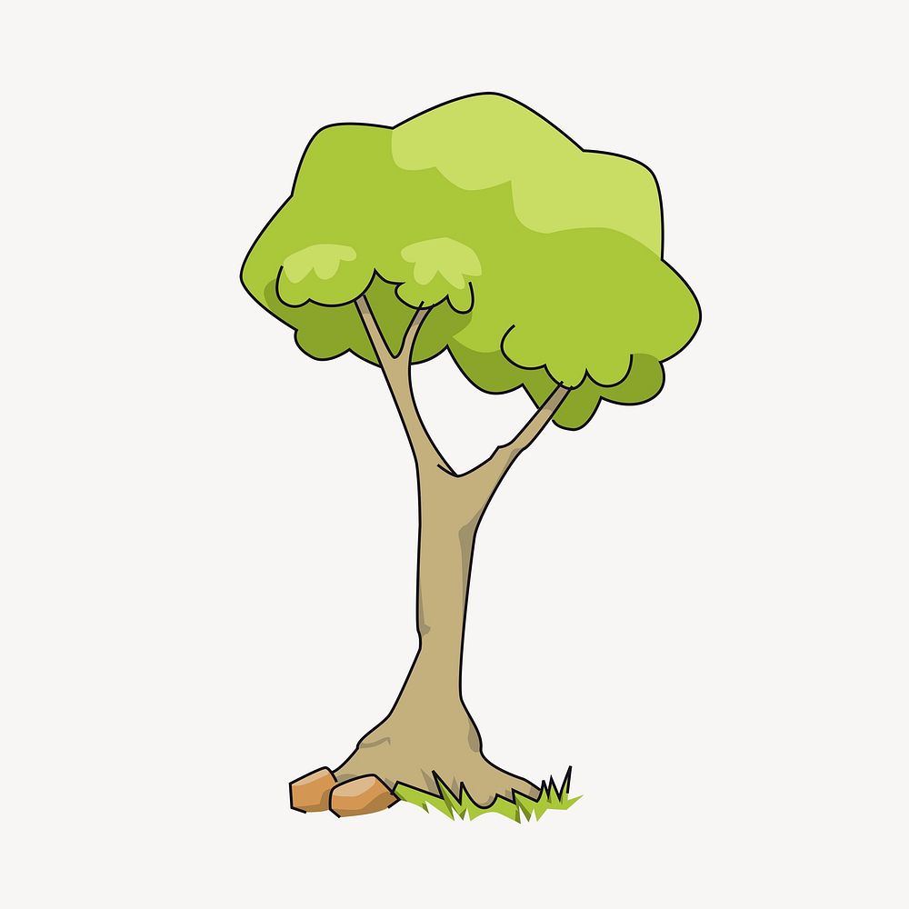 Cartoon tree sticker, botanical illustration psd. Free public domain CC0 image.