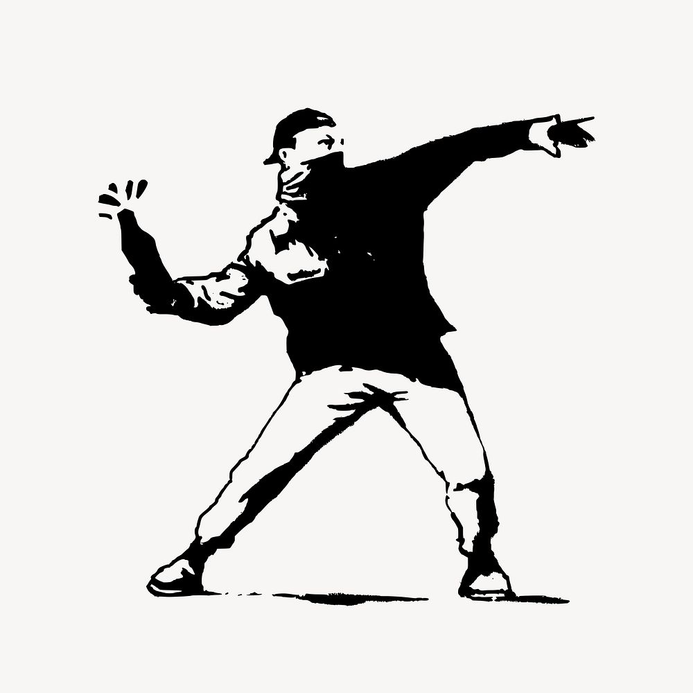 Man throwing molotov cocktail drawing, riot protest illustration psd. Free public domain CC0 image.