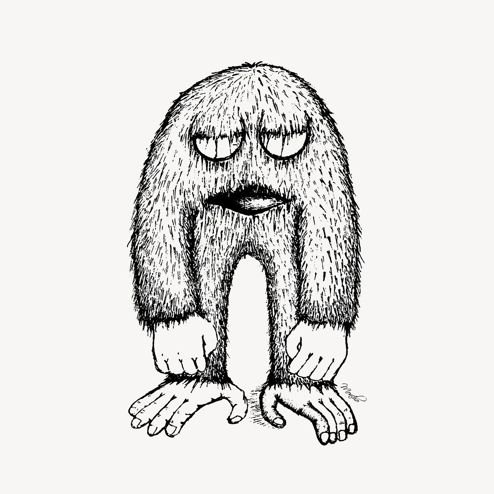 Fur monster drawing, cartoon character. Free public domain CC0 image.