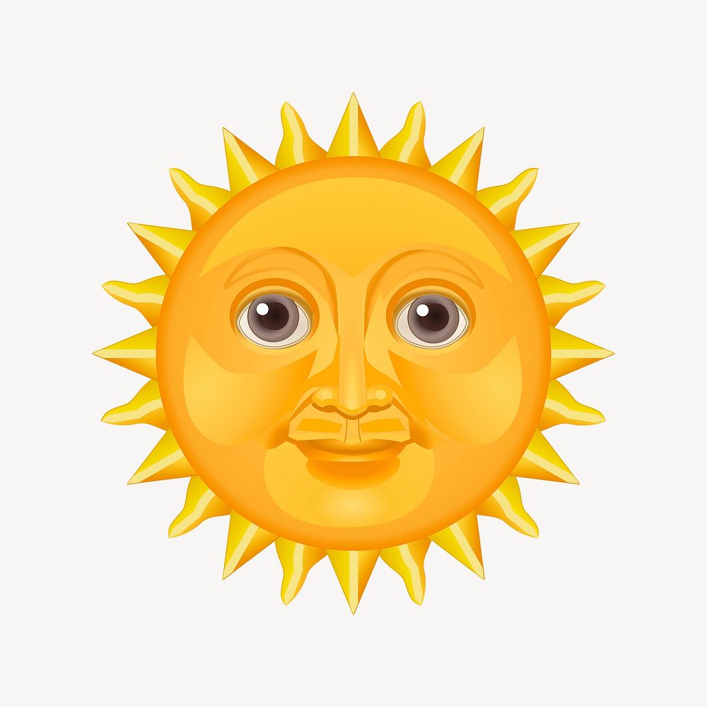 Smiling sun face clipart, weather collage element. Free public domain CC0 image.