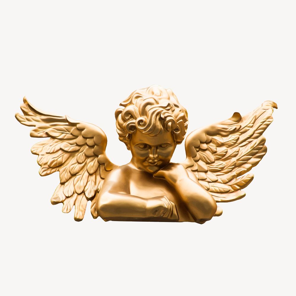 Gold cherub clipart, vintage sculpture. Free public domain CC0 image.