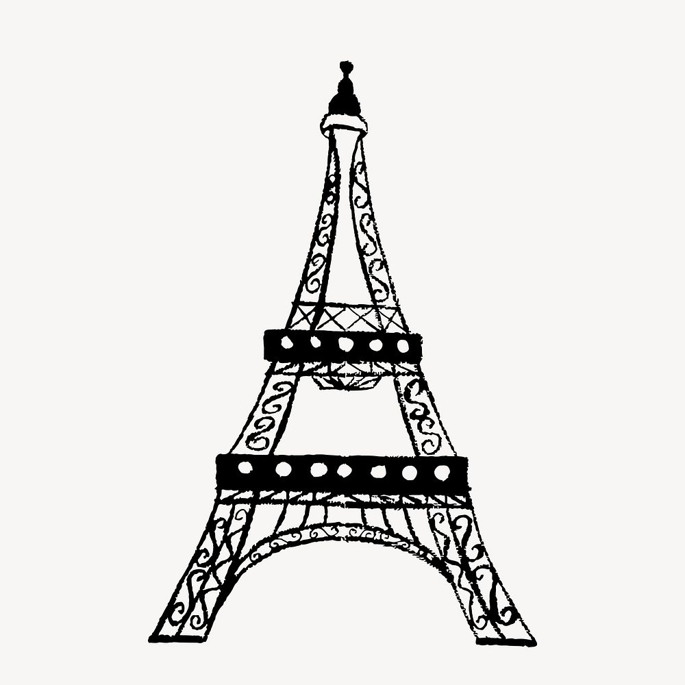 Eiffel Tower drawing, French landmark illustration psd. Free public domain CC0 image.