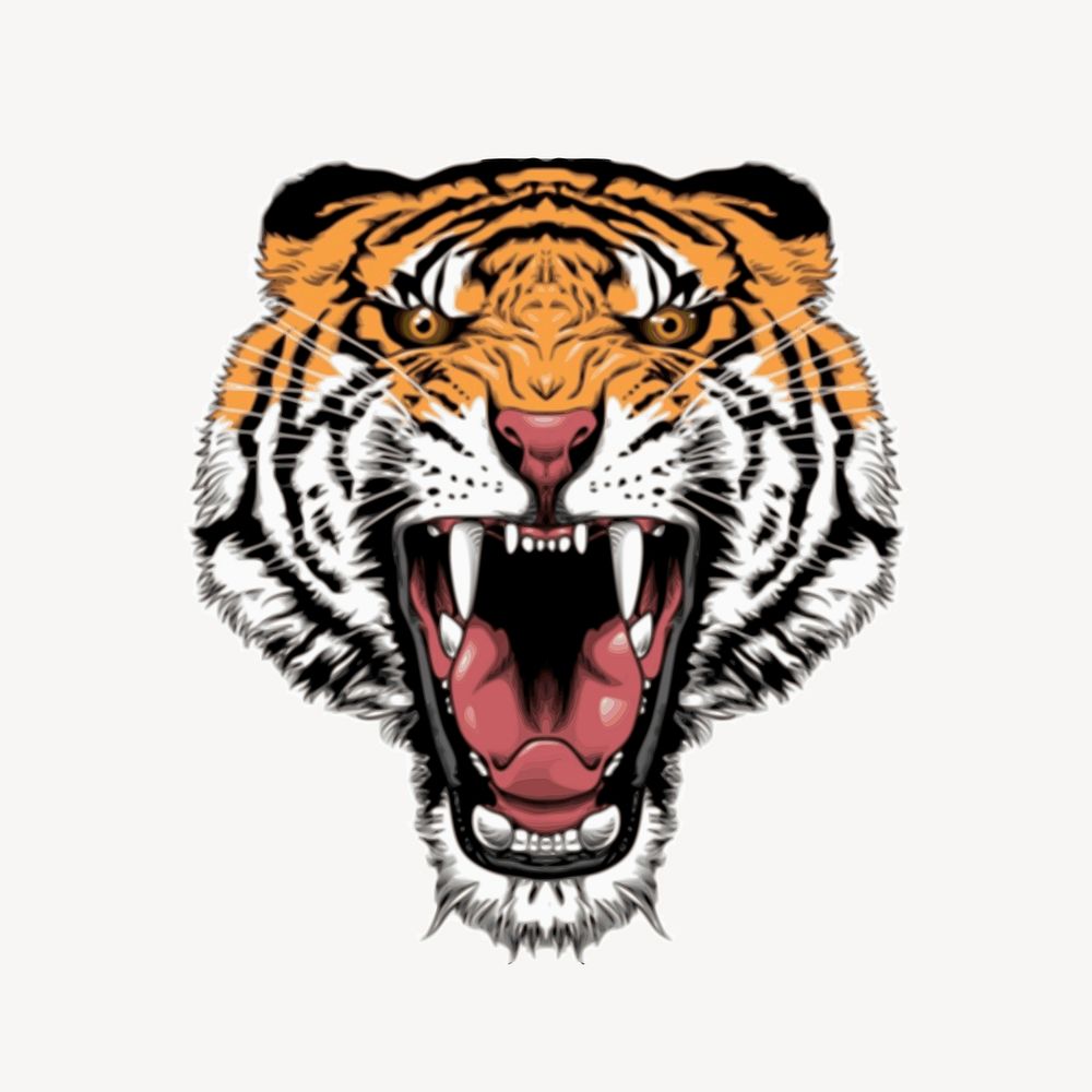 Tiger sticker, wildlife illustration psd.