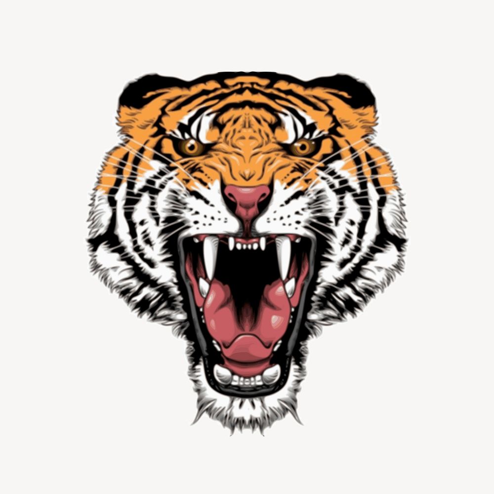 Tiger sticker, wildlife illustration psd. Free public domain CC0 image.