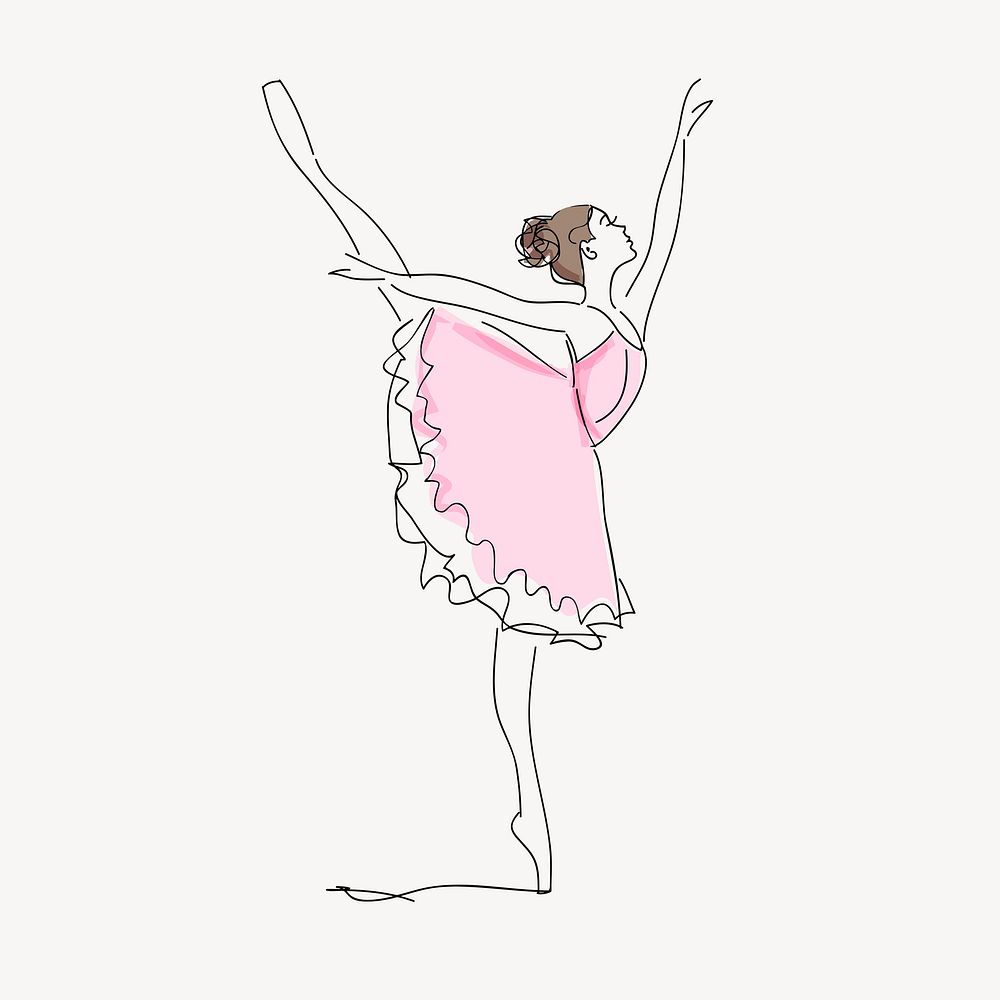 Ballerina clipart, aesthetic line art illustration vector. Free public domain CC0 image.