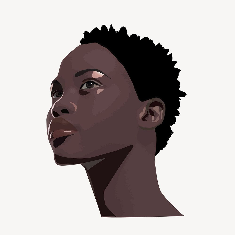 African-American woman clipart, portrait illustration. Free public domain CC0 image.