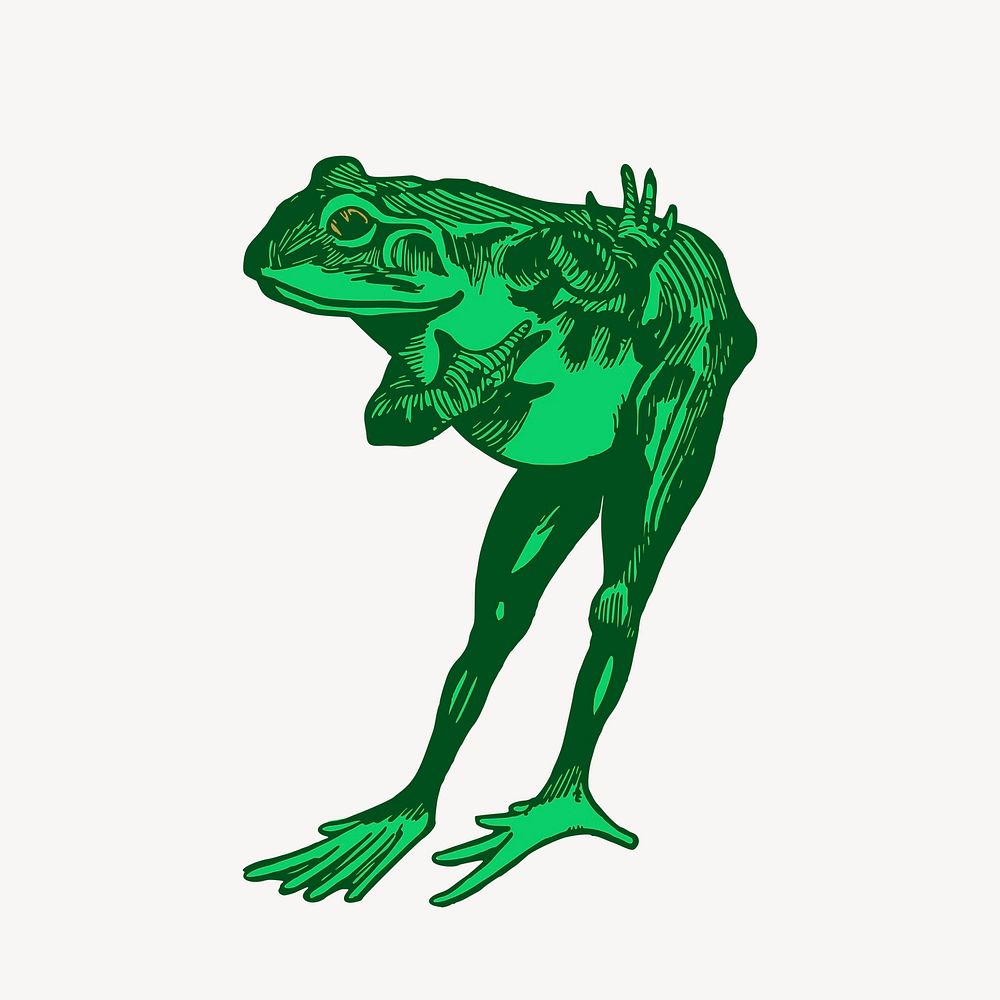 Green frog sticker, animal illustration psd. Free public domain CC0 image.
