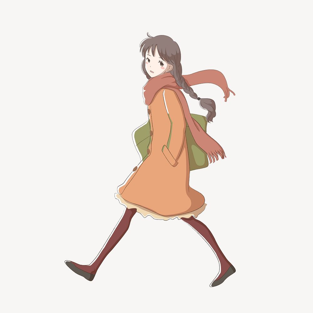 Japanese anime girl clipart, cartoon illustration vector. Free public domain CC0 image.