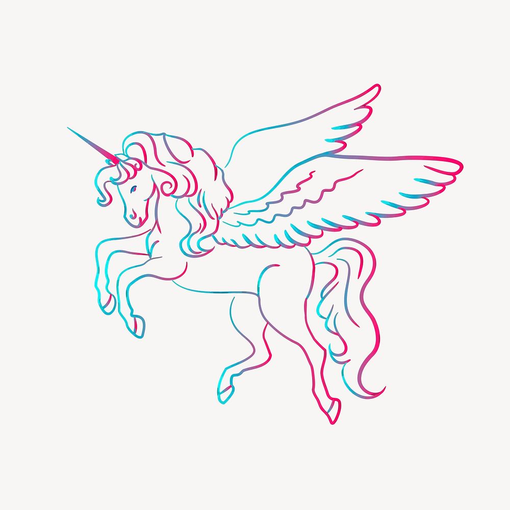 Winged unicorn sticker, fantasy creature illustration psd. Free public domain CC0 image.