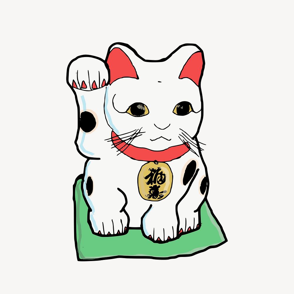 Maneki Neko sticker, Japanese lucky cat figurine illustration psd. Free public domain CC0 image.