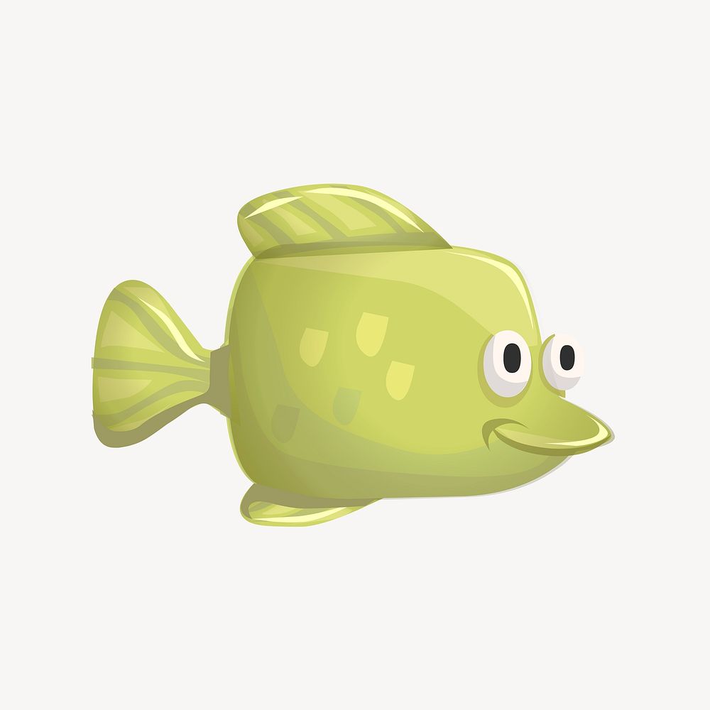 Green fish sticker, animal illustration psd. Free public domain CC0 image.