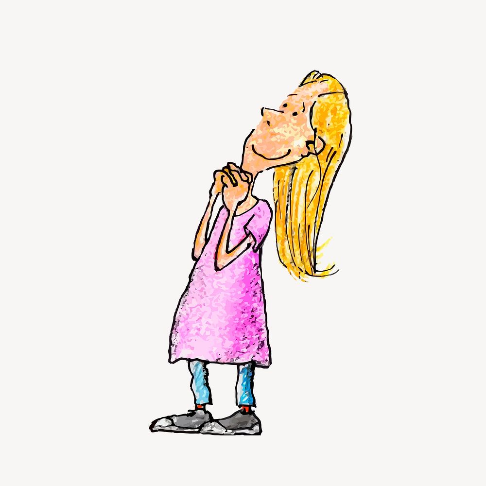 Blond girl cartoon, people hand drawn psd. Free public domain CC0 image.