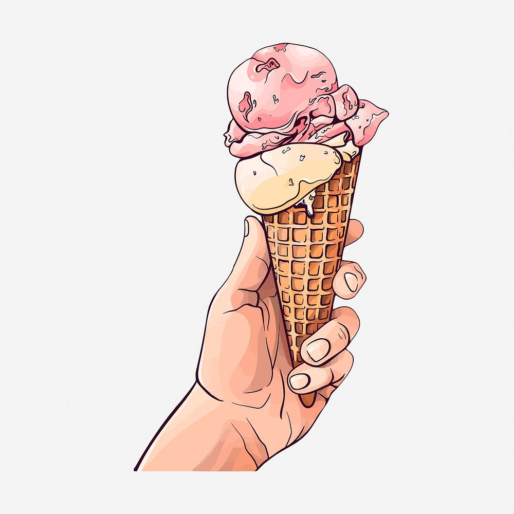 Ice cream cone hand drawn illustration. Free public domain CC0 image.