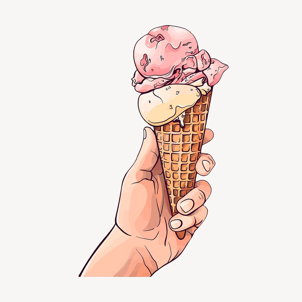 Ice cream cone hand drawn, illustration vector. Free public domain CC0 image.