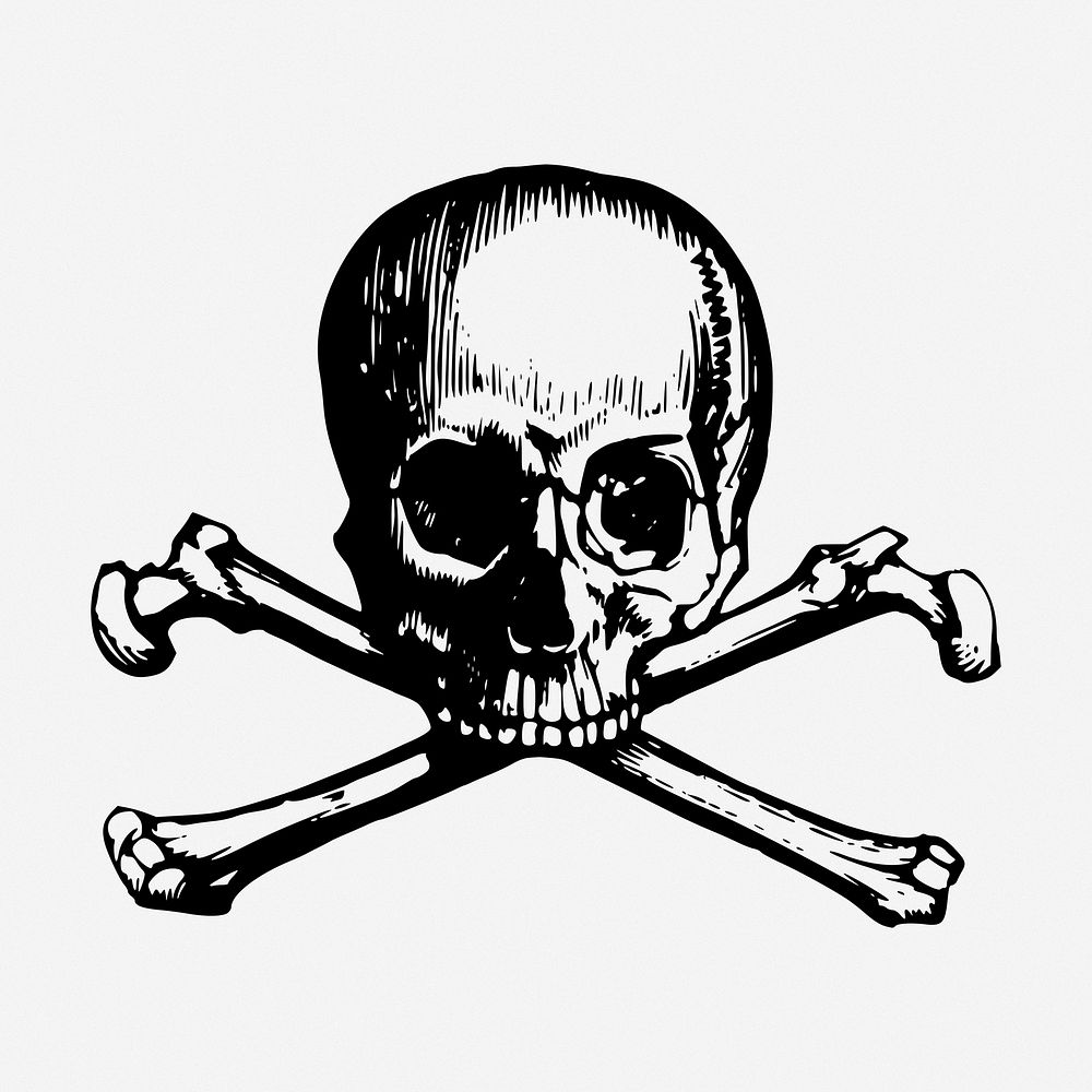 Skull & bones, death hand drawn illustration. Free public domain CC0 image.