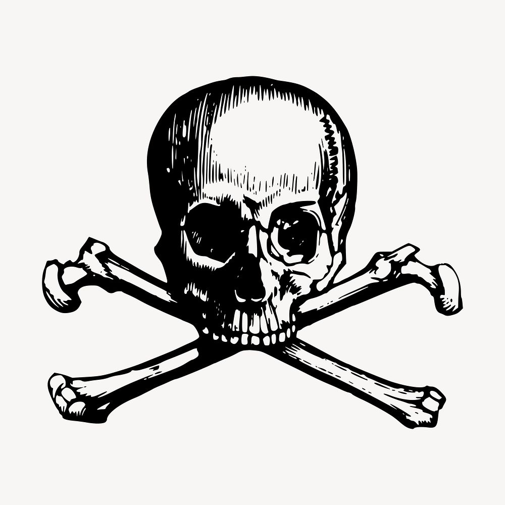 Skull & bones hand drawn, death illustration vector. Free public domain CC0 image.
