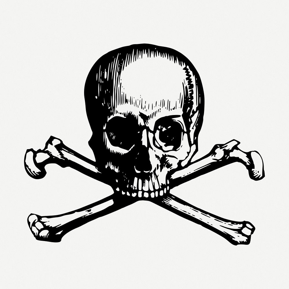 Skull & bones clipart, death illustration psd. Free public domain CC0 image.