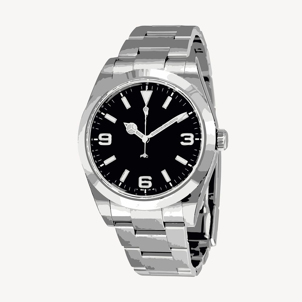 Metal wrist watch clipart, illustration vector. Free public domain CC0 image.