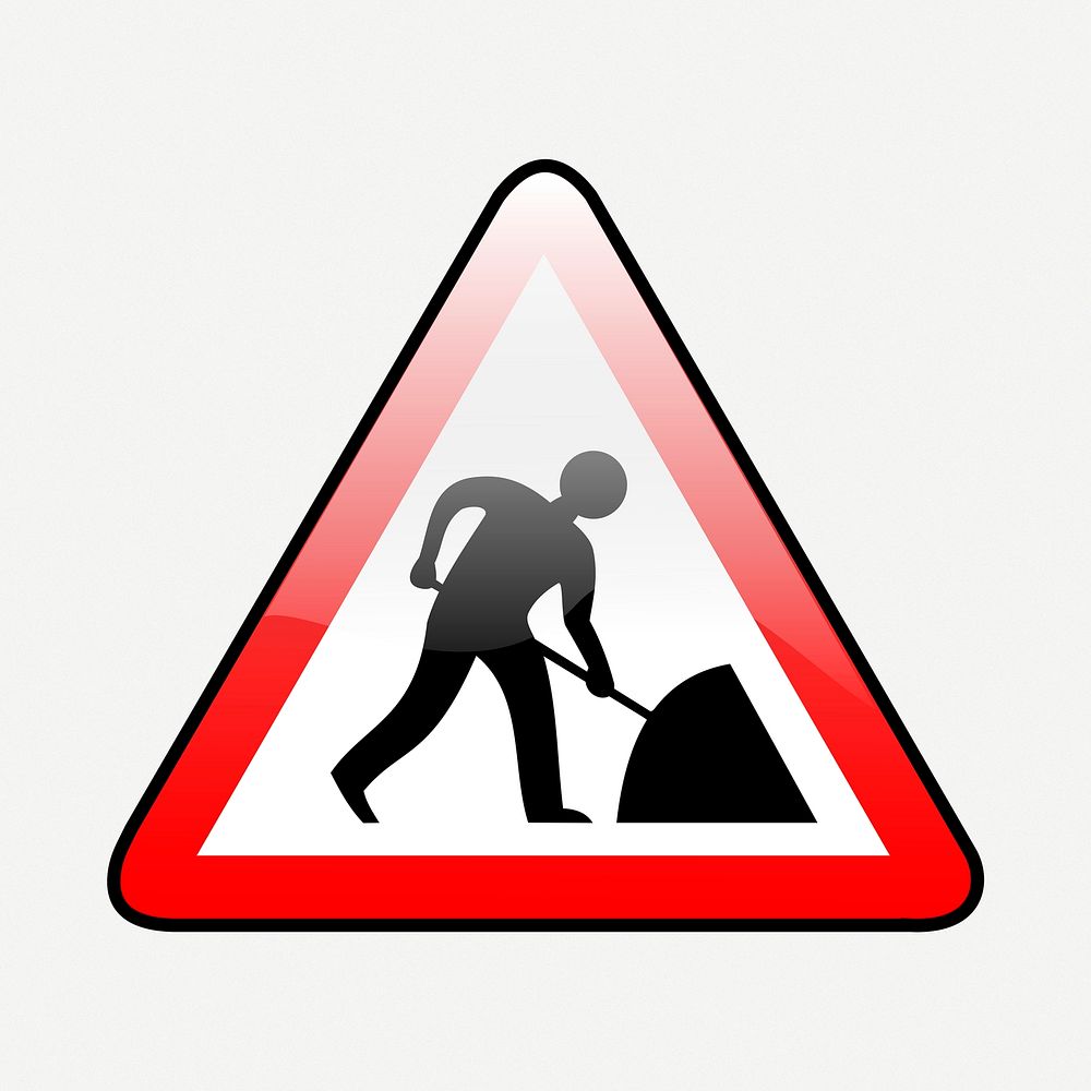 Road work sign clipart, collage element illustration psd. Free public domain CC0 image.