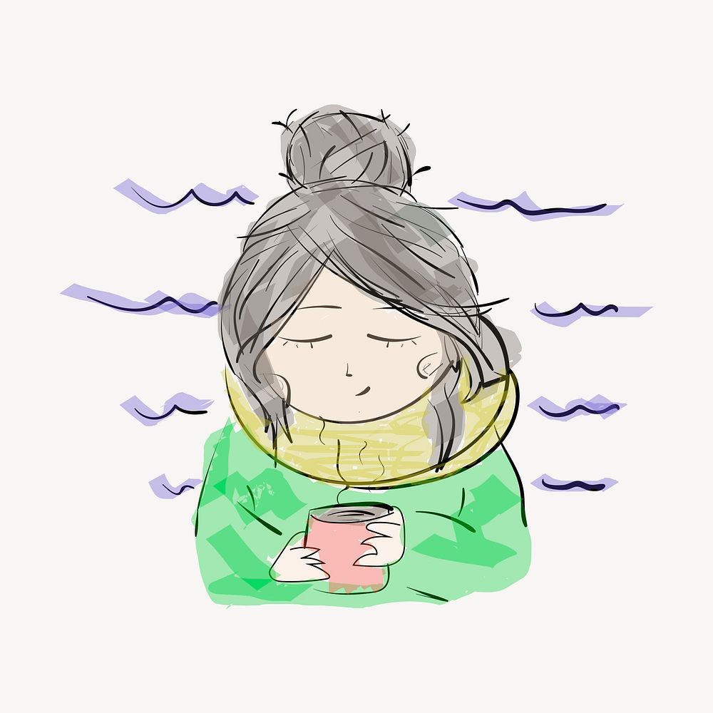 Girl in winter hand drawn, illustration vector. Free public domain CC0 image.