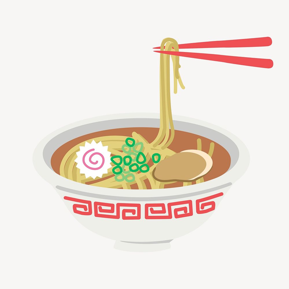 Ramen noodle bowl clipart, Japanese food illustration vector. Free public domain CC0 image.