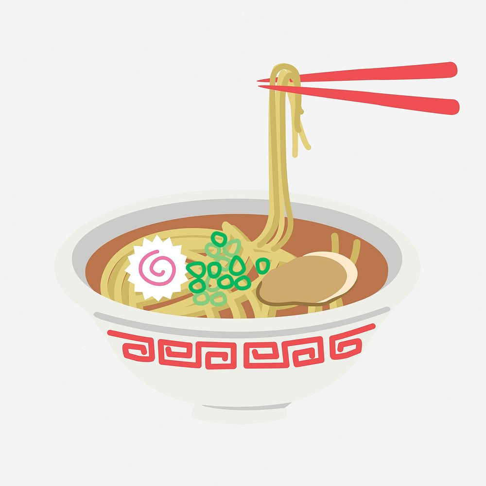 Ramen noodle bowl clipart illustration. Free public domain CC0 image.