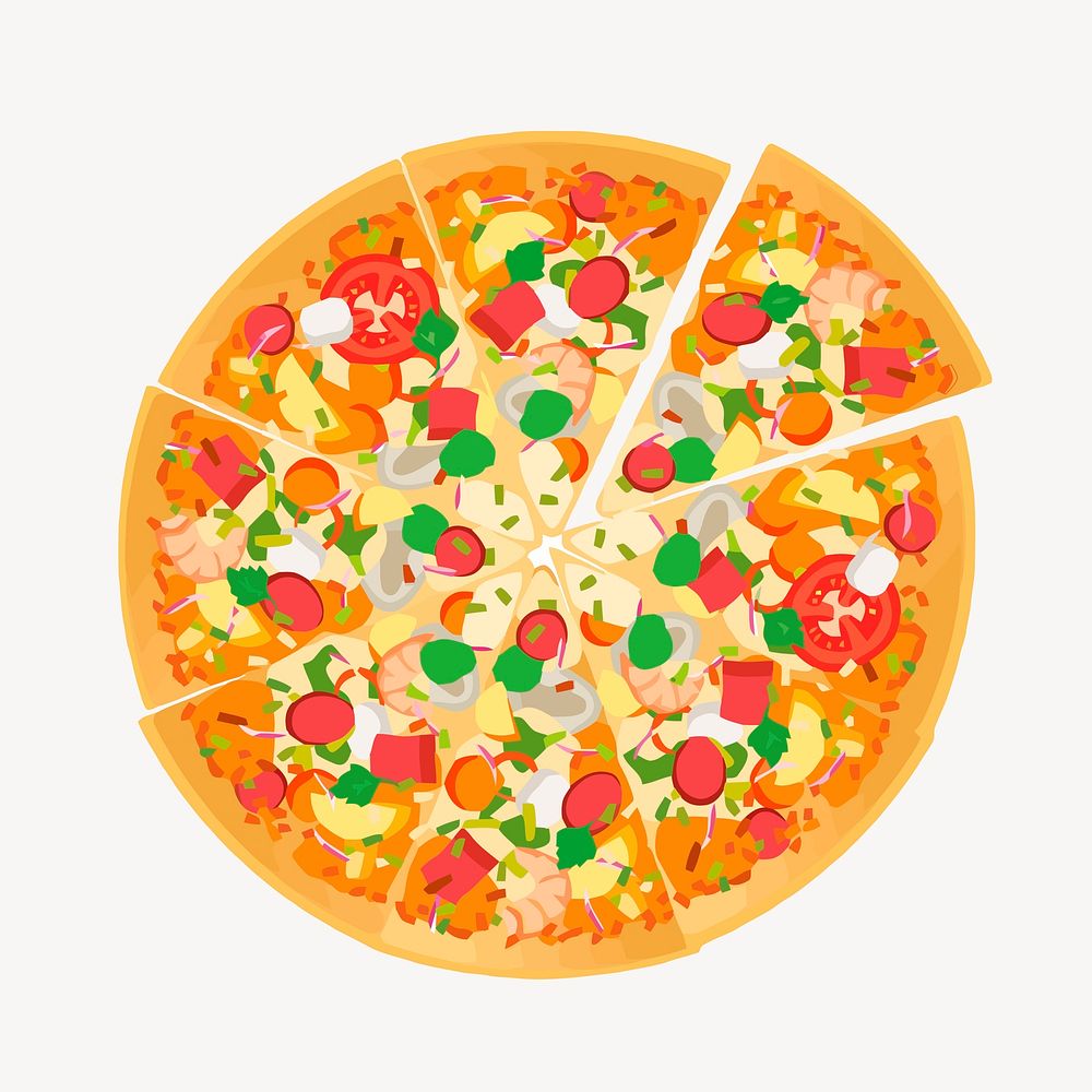 Seafood pizza clipart, food illustration vector. Free public domain CC0 image.