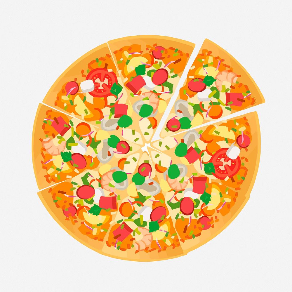 Seafood pizza clipart illustration. Free public domain CC0 image.