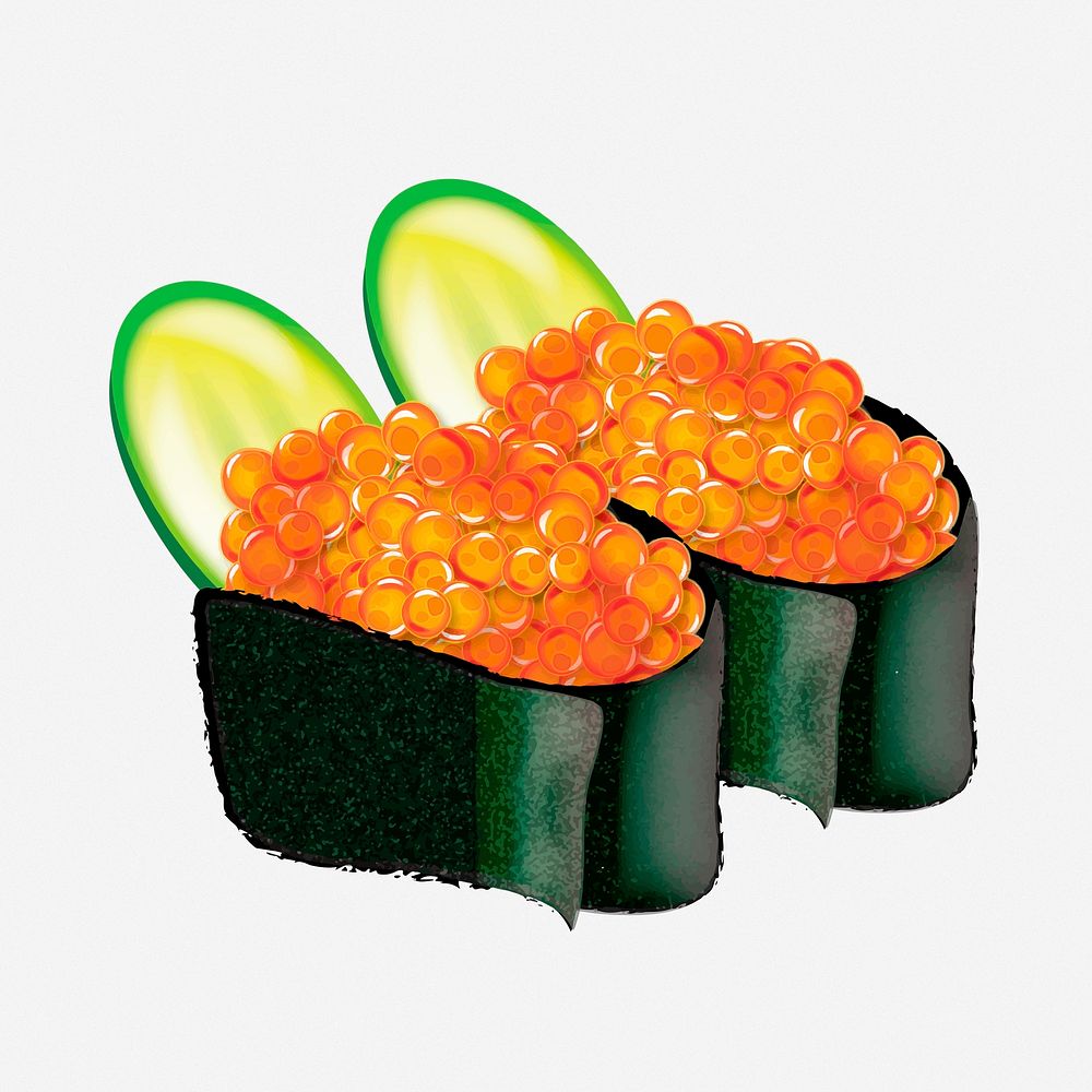 Salmon roe sushi hand drawn illustration. Free public domain CC0 image.