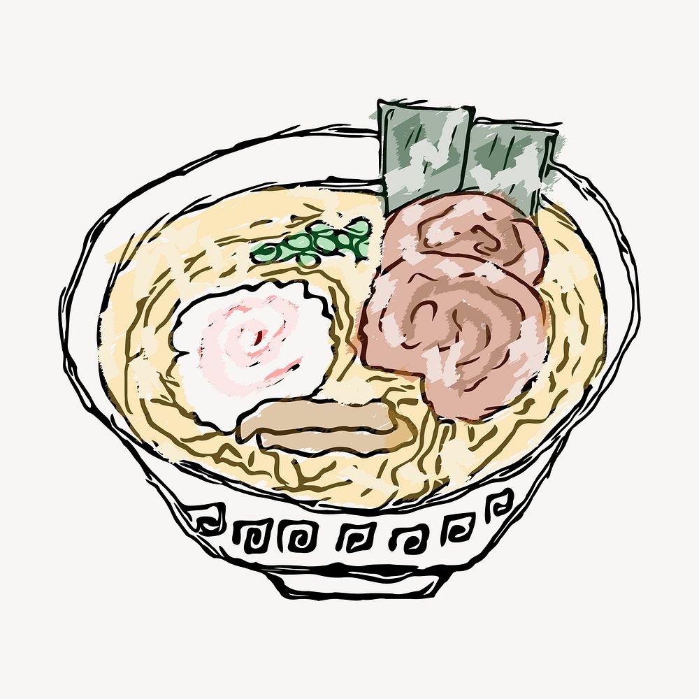Ramen noodle bowl hand drawn, illustration vector. Free public domain CC0 image.