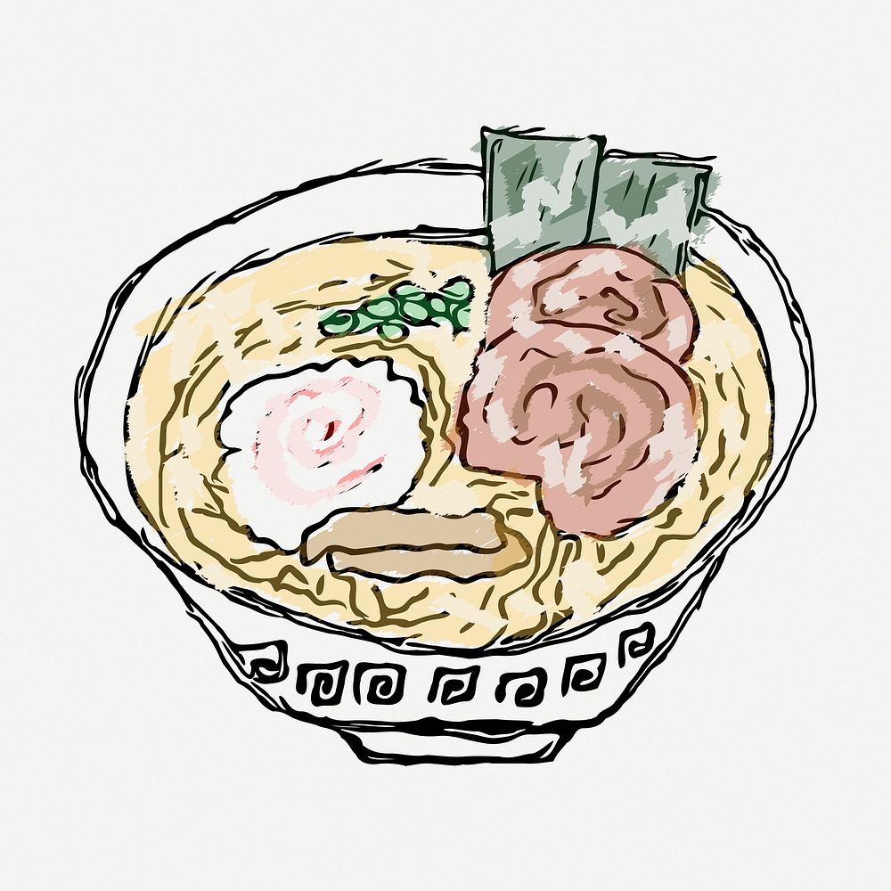 Ramen noodle bowl clipart, Japanese food collage element illustration psd. Free public domain CC0 image.