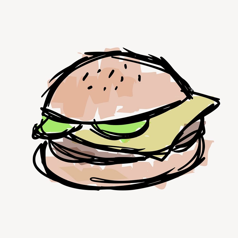 Cheeseburger meal doodle, illustration vector. Free public domain CC0 image.