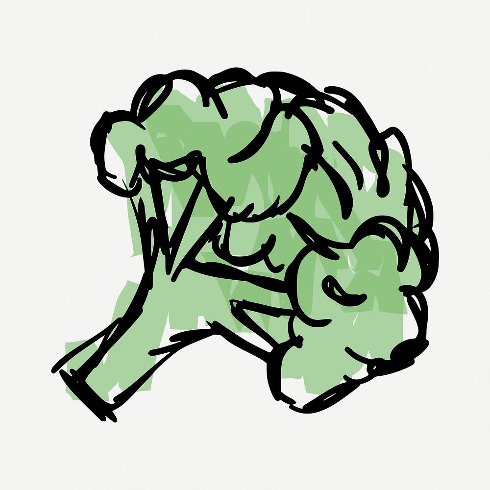Cute broccoli doodle, food illustration psd. Free public domain CC0 image.