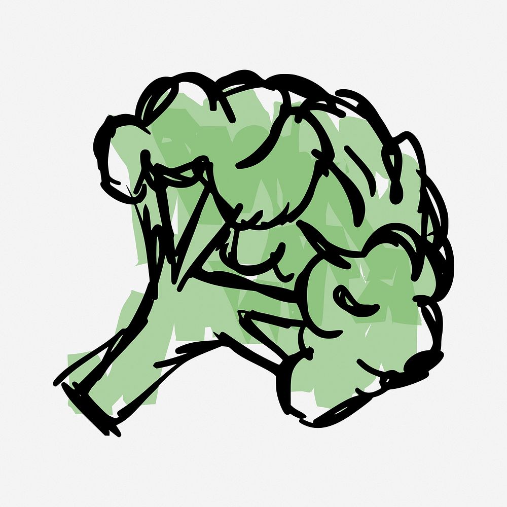 Cute broccoli food doodle, vegetable hand drawn illustration. Free public domain CC0 image.