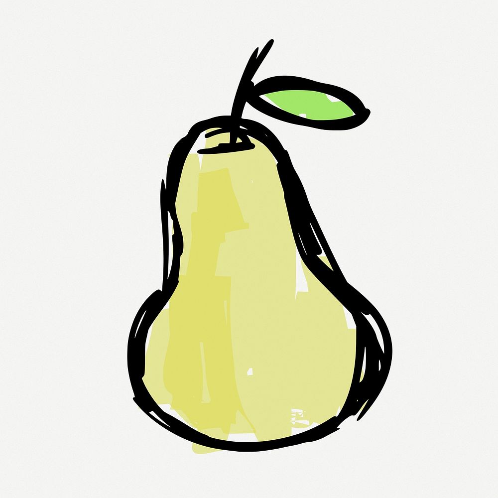 Cute pear doodle, fruit illustration psd. Free public domain CC0 image.