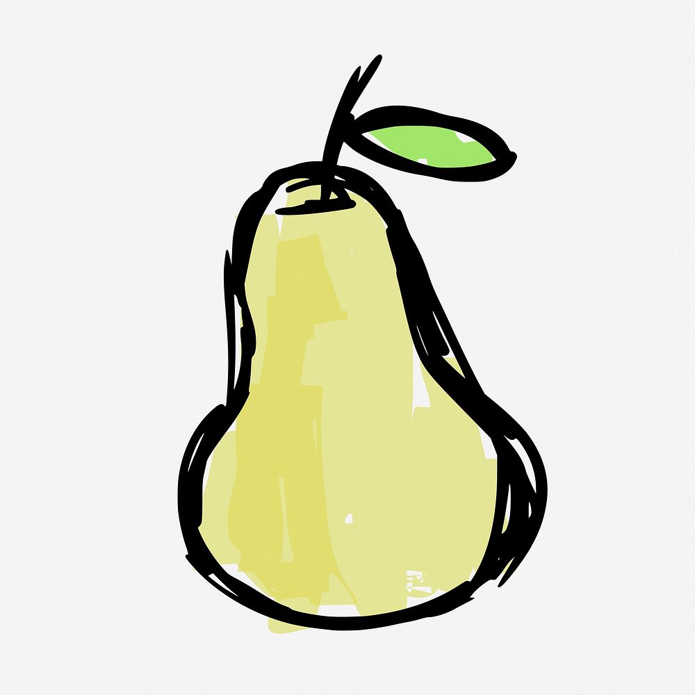 Cute pear fruit doodle, food hand drawn illustration. Free public domain CC0 image.