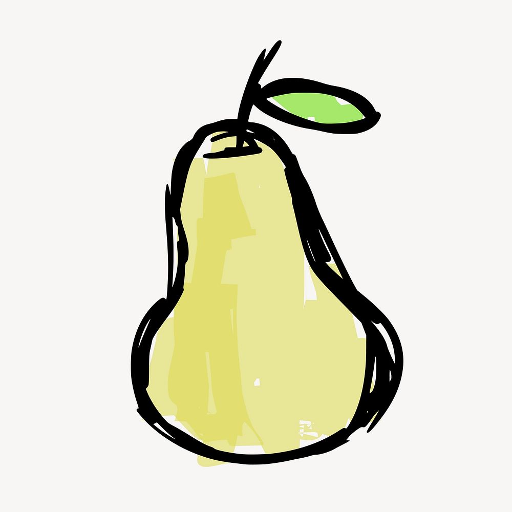 Cute pear doodle, fruit illustration vector. Free public domain CC0 image.