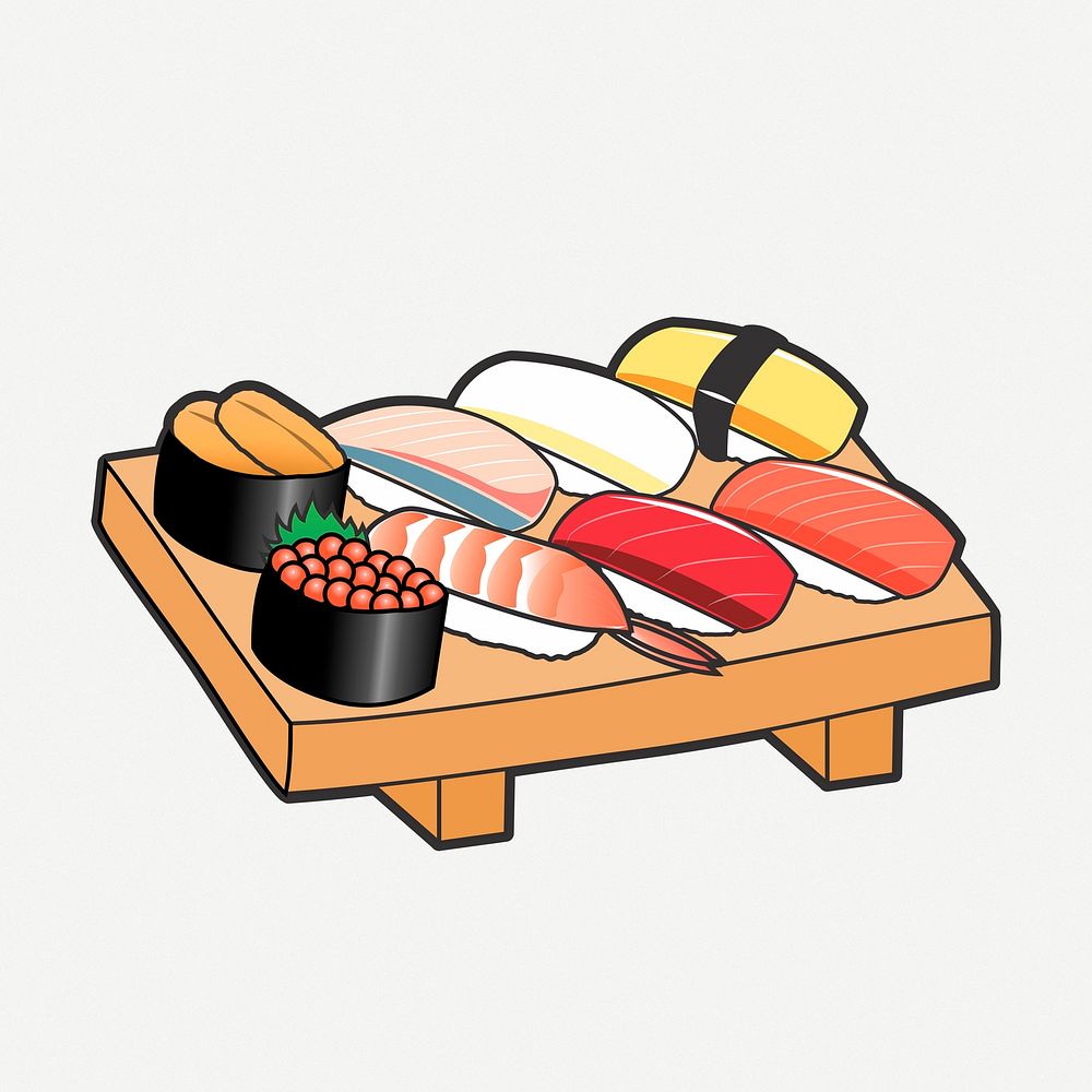 Japanese sushi set clipart, food collage element illustration psd. Free public domain CC0 image.