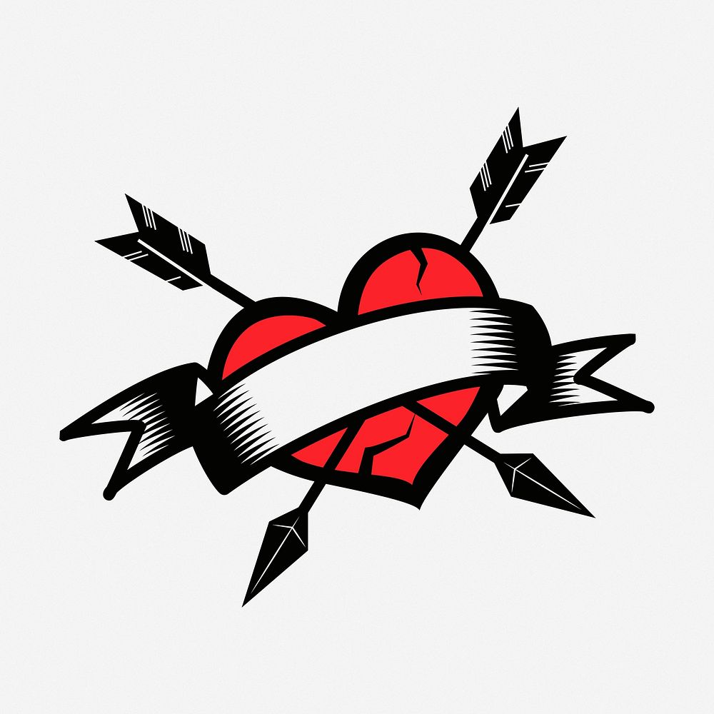 Ribbon banner heart clipart illustration. Free public domain CC0 image.