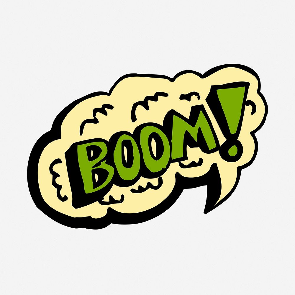 Boom speech bubble word sticker doodle, hand drawn illustration. Free public domain CC0 image.