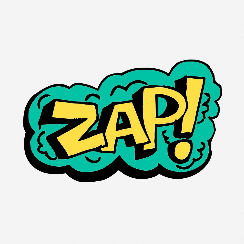 Zap speech bubble word sticker doodle, hand drawn illustration. Free public domain CC0 image.