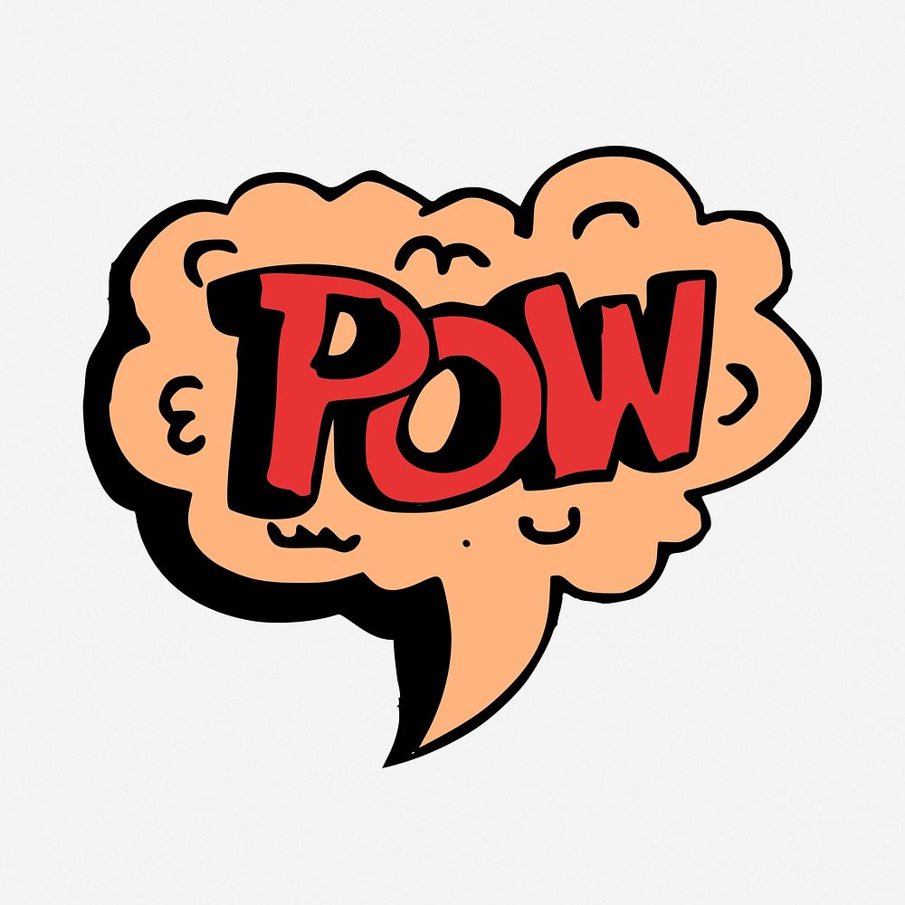 Pow speech bubble word sticker doodle, hand drawn illustration. Free public domain CC0 image.