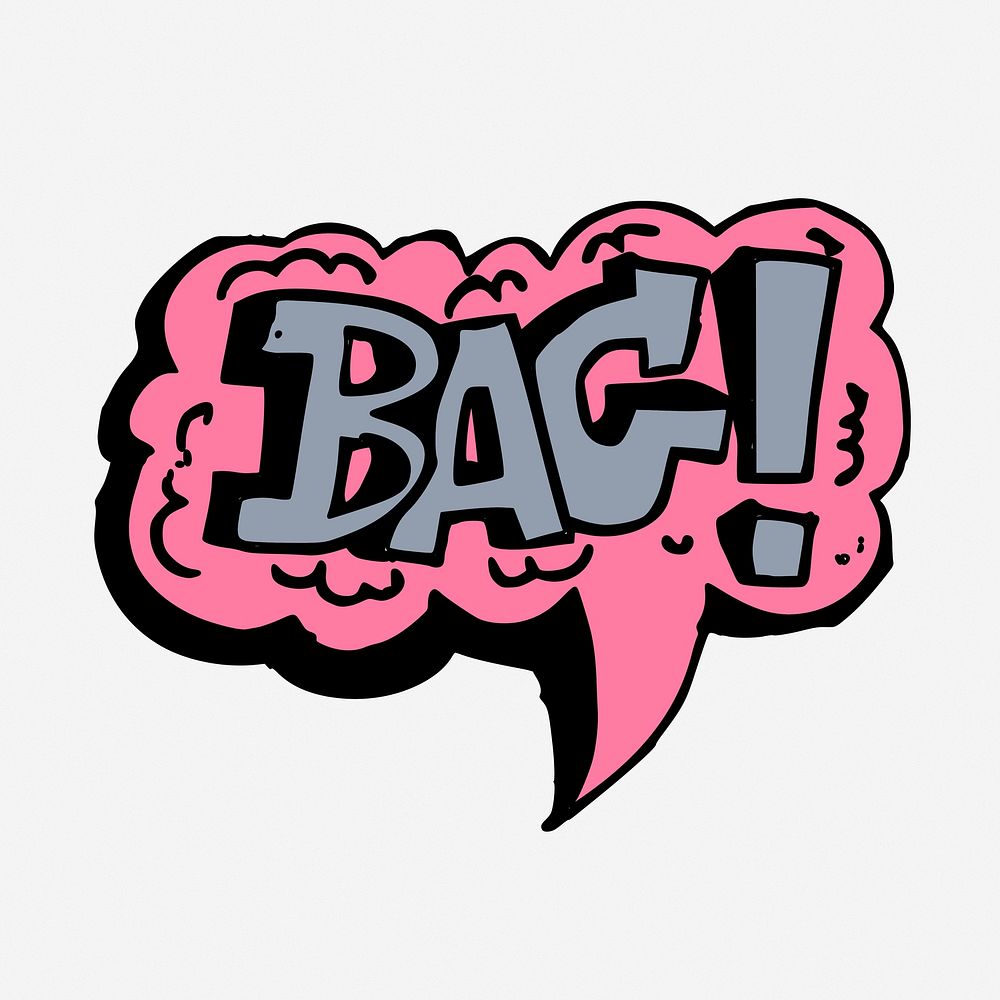 Bag speech bubble word sticker doodle, hand drawn illustration. Free public domain CC0 image.