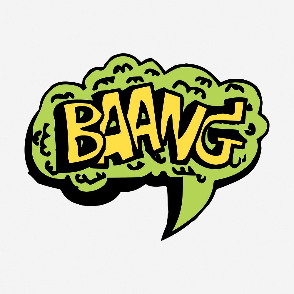 Baang speech bubble word sticker doodle, hand drawn illustration. Free public domain CC0 image.