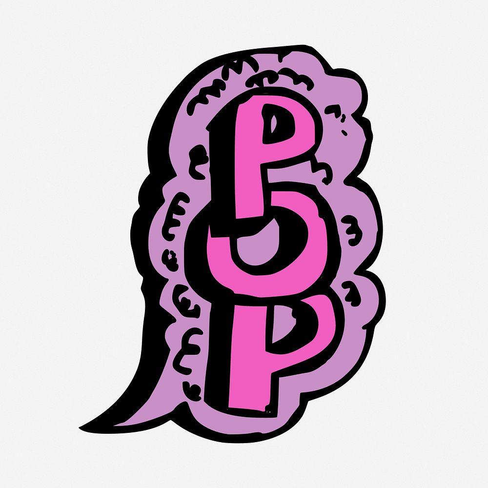 Pop speech bubble word sticker doodle, hand drawn illustration. Free public domain CC0 image.